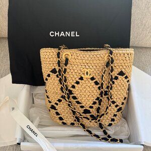 Authentic Chanel Raffia Small Shopping Bag